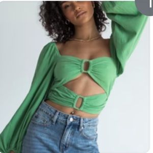 Princess Polly green puff sleeve top